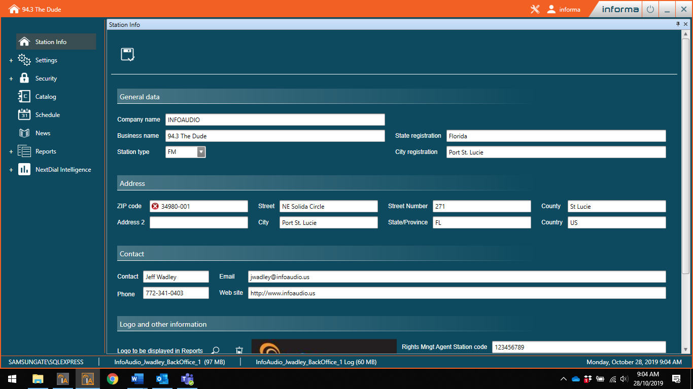 InfoAudio BackOffice - Station Info Configuration