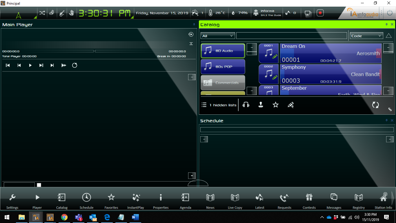 InfoAudio Player Desktop - Full menu bar