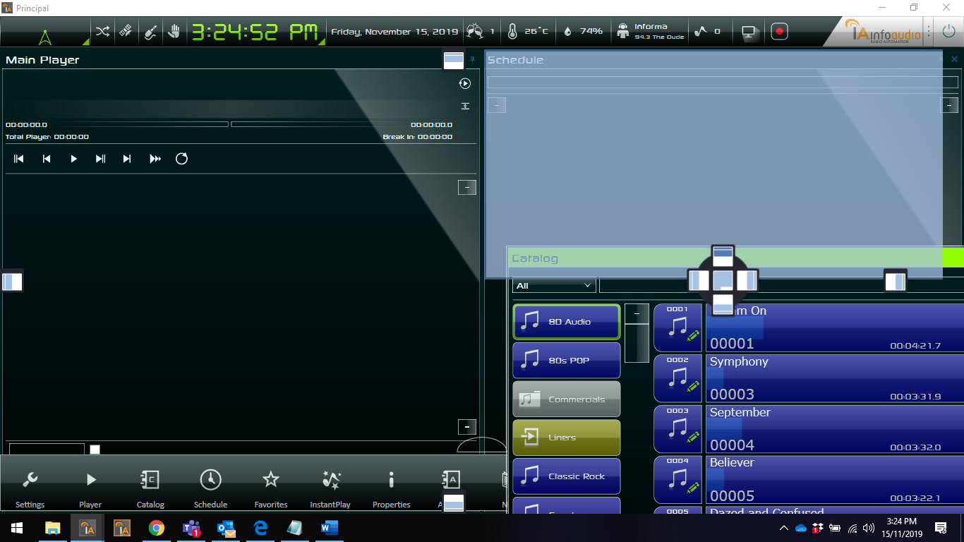 InfoAudio Player Desktop - Catalog and Schedule view
